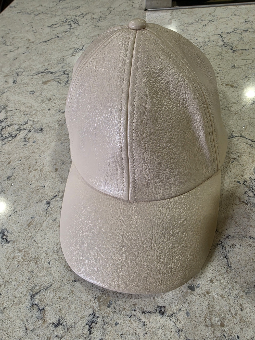 Anthropolgie Women's Light Pink Pearl Leather-Look Baseball Cap
